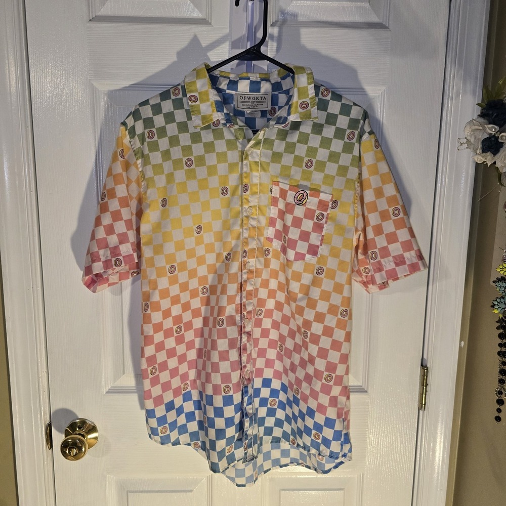 OFWGKTA Men's Large Button Up Donut Shirt White Odd Future Wolfgang